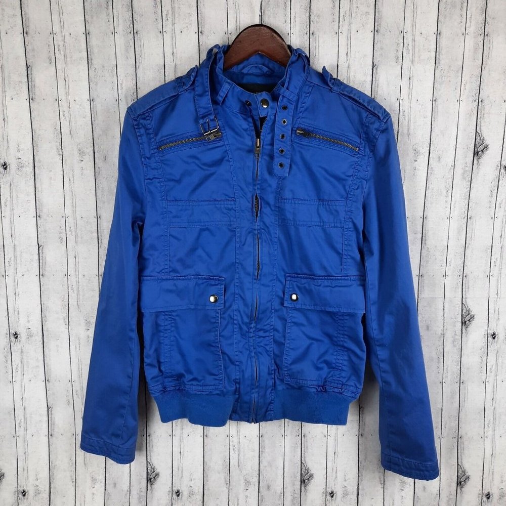 French Connection Jacket Mens Small Blue Shoulder Straps 6 Pockets